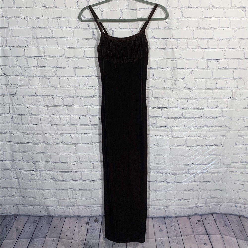 Art Womens VTG Velvet Babydoll Maxi Slip Dress Brown XS Whimsigoth Forest Fairy